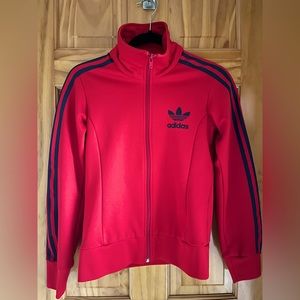 Adidas Classic 3 stripe cotton blend red and navy blue track jacket xs s